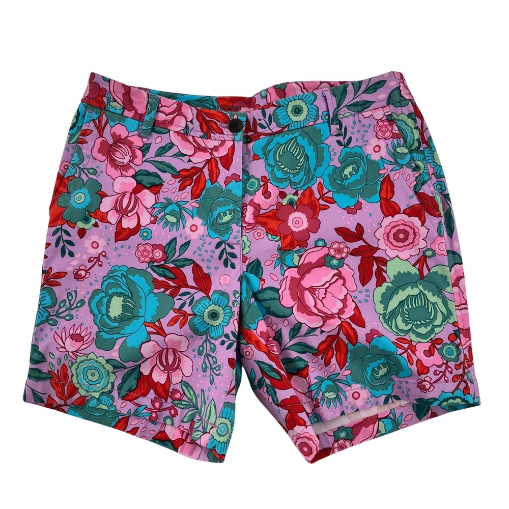 Talbots Relaxed Chino Short Pink Blue Floral Size 6 Cotton Stretch Summer Cruise